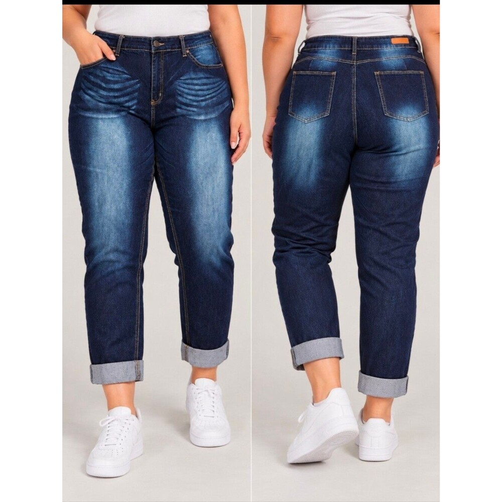 GOGO Jeans Women's Size 20 Dark Wash Distressed Whiskered Cuffed Ankle Jeans